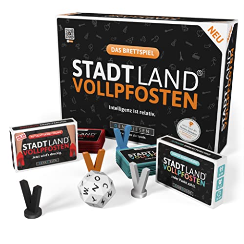 DENKRIESEN - Stadt-Land VOLLPFOSTEN® Brettspiel - Intelligenz ist relativ. | Geschenkidee | ab 4 Spielern | in Teams Spielen (Brettspiel mit Junior & Rotlicht Erweiterung) von DENKRIESEN