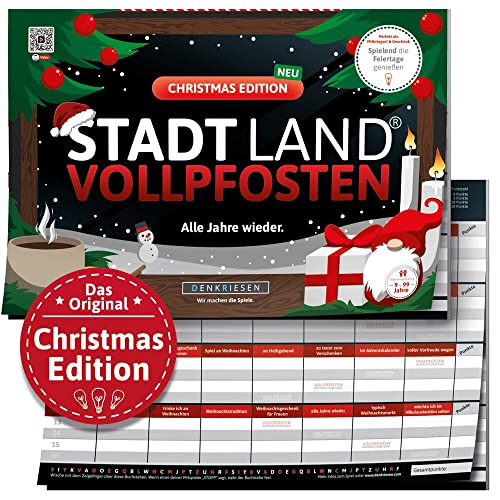 DENKRIESEN - Stadt Land VOLLPFOSTEN® - Christmas Edition - 'Alle Jahre Wieder' | DIN A4 Spielblock | Ab 9 Jahren | 50 Blatt | Partyspiel | Weihnachtsedition | 43 Kategorien | Geschenkidee von DENKRIESEN