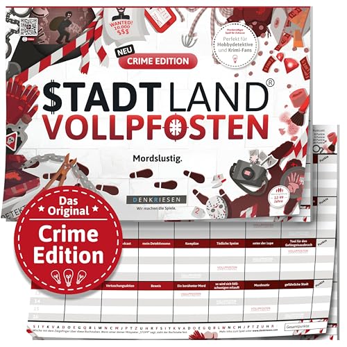 DENKRIESEN - Stadt Land VOLLPFOSTEN® - Crime Edition - Mordslustig. | DIN A4 Spielblock | Ab 12 Jahren | Stadt Land Fluss | Familienspiel | 50 Blatt | Partyspiel | Geschenk | Spaß von DENKRIESEN