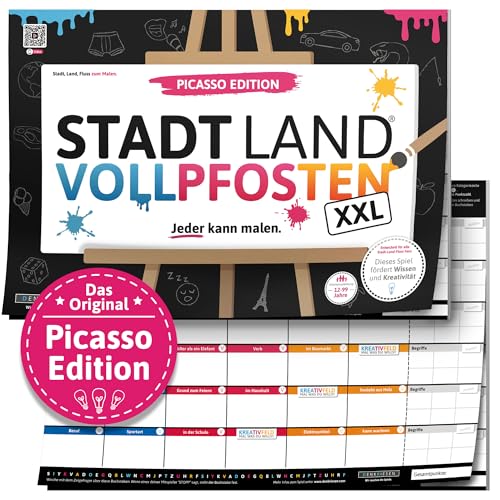 DENKRIESEN - Stadt Land VOLLPFOSTEN® - Picasso Edition | Stadt Land Fluss zum Malen | Ab 8 Jahren | Familienspiel | Kreatives Zeichenspiel | 23 Kategorien | Spaßiges Gesellschaftsspiel für alle von DENKRIESEN