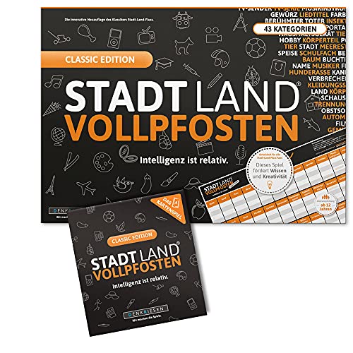 DENKRIESEN Stadt Land VOLLPFOSTEN - Classic-Duo - Das Kartenspiel und der Spielblock | Innovative Spielesammlung Familienspiele | Partyspiele | Wichtelgeschenk von DENKRIESEN