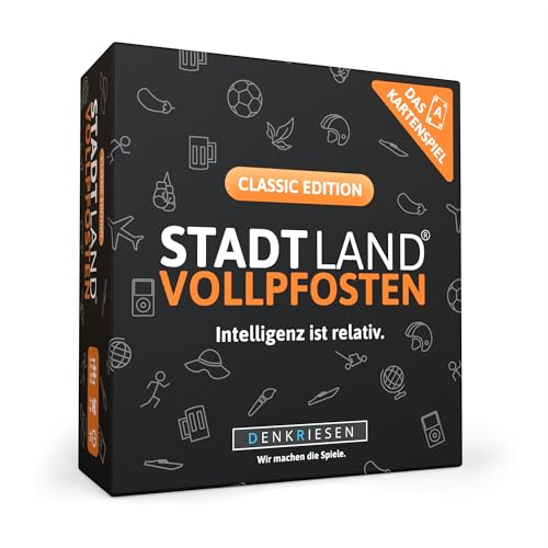 DENKRIESEN - Stadt Land Vollpfosten® – Das Kartenspiel - Classic Edition - 'Inteligenz ist relativ.' | Geschenk | Reisespiel | 200 Kategorien | ab 12 Jahren | 3-6 Spieler | Familie | Stadt Land Fluss von DENKRIESEN