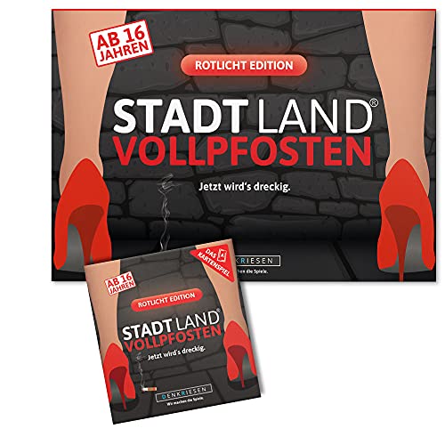 DENKRIESEN - Stadt Land VOLLPFOSTEN - ROTLICHT-Duo | Kartenspiel & Spielblock | Rotlicht Edition | 2-8 Spieler | Kreative Geschenkidee | Perfekt für Spieleabende und unterwegs | Ab 16 Jahren von DENKRIESEN