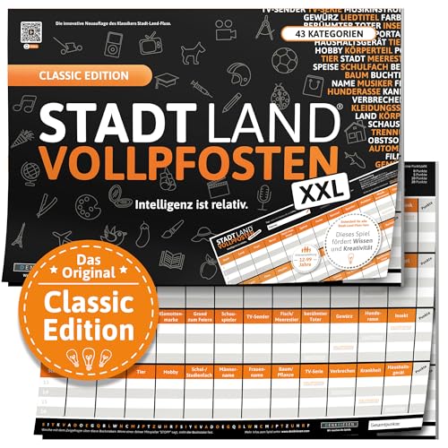 DENKRIESEN Stadt Land Vollpfosten® A3 – Classic Edition | Ab 12 Jahren | Stadt Land Fluss | Familienspiel von DENKRIESEN