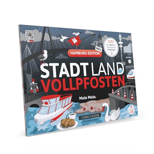 DENKRIESEN - Stadt Land VOLLPFOSTEN® - Hamburg Edition | DIN A4 Spielblock | Ab 9 Jahren | Familienspiel | Stadt Land Fluss | Hamburg Edition | Lustiges Gesellschaftsspiel | Kreative Kategorien von DENKRIESEN