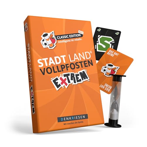 DENKRIESEN - Stadt Land VOLLPFOSTEN® Extrem – Classic Edition | Ab 12 Jahren | 2-6 Spieler | Familienspiel | Lustiges Kartenspiel für spannende Abende | Perfekt für Party & Familienrunden von DENKRIESEN