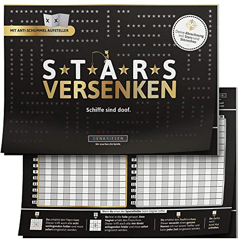 DENKRIESEN - Stars VERSENKEN - Schiffe sind doof - Schiffe versenken neu aufgelegt | Spielblock | Partyspiel | Reisespiel | Wichtelgeschenk | Geburtstagsgeschenk | Spiel für 2 Personen von DENKRIESEN