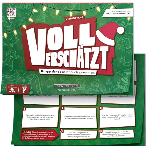 DENKRIESEN - VOLL VERSCHÄTZT! Christmas Edition | DIN A4 Spielblock | Ab 12 Jahren | Schätzspiel & Familienspiel | Weihnachtsspiel Internet | Antworten mit auf dem Block DENKRIESEN - VOLL VERSCHÄTZT! Christmas Edition | DIN A4 Spielblock | Ab 12 Jahren | Schätzspiel & Familienspiel | Weihnachtsspiel Internet | Antworten mit auf dem Block von DENKRIESEN
