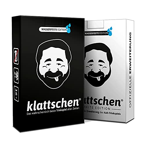 DENKRIESEN - klattschen® Doppelpack - klattschen & klattschen WHITE EDITION - Die wahrscheinlich besten Trinkspiele aller Zeiten, Ausführung:wasserfeste Plastikkarten von DENKRIESEN