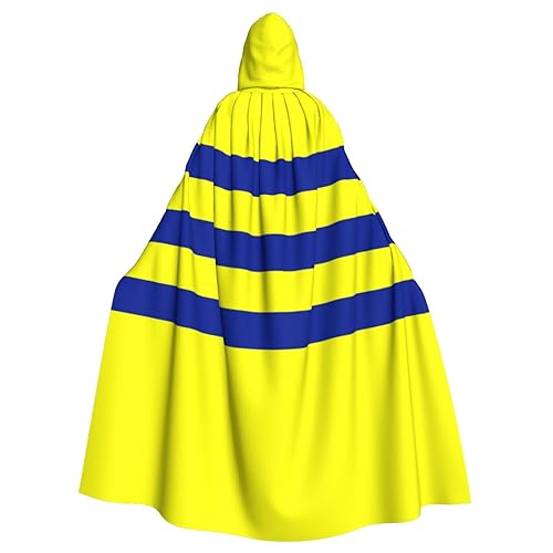 DENMER Kapuzenumhang mit gelben und blauen Streifen, Erwachsenen-Kapuzenumhang für Halloween-Kostüm-Party von DENMER