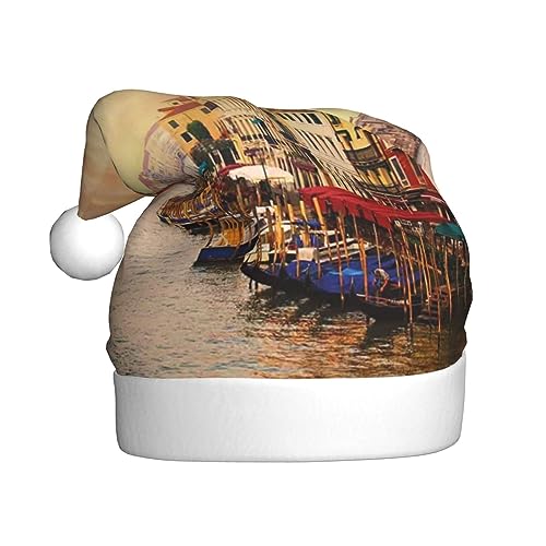 DENMER Schöne Weihnachtsmütze für Erwachsene, Motiv: Venedig, Kanalblick, Plüsch, Weihnachtszubehör von DENMER
