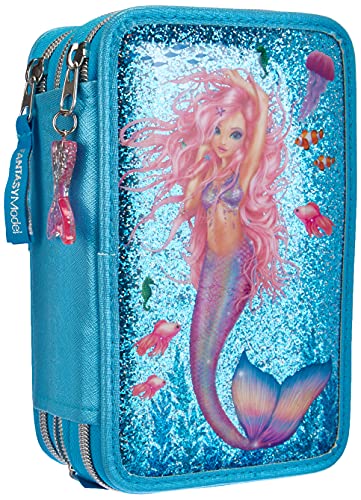 Depesche 10979 TOPModel Fantasy - Gefüllte 3-fach Federtasche im Mermaid Design, Federmappe ca. 7,5 x 13 x 20 cm groß, mit Filz- und Buntstiften, Lineal, Schere, Kleber, uvm. von DEPESCHE