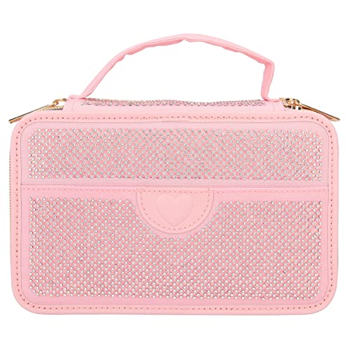 Depesche 12167 TOPModel Glam - Gefüllte 3-Fach Federtasche in Rosa mit kleinen Glitzersteinen, Henkel und Herz-Patch, Federmäppchen mit Buntstiften, Lineal, Schere uvm. von Depesche