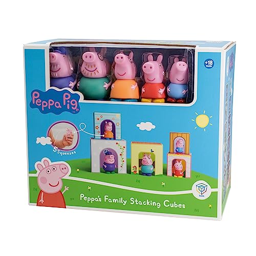 DEQUBE Peppa Wutz 921D00064-5 stapelbare Würfel und 5 Figuren Peppa Pig - 2 Spielzeuge in 1 von DQB DeQUBE