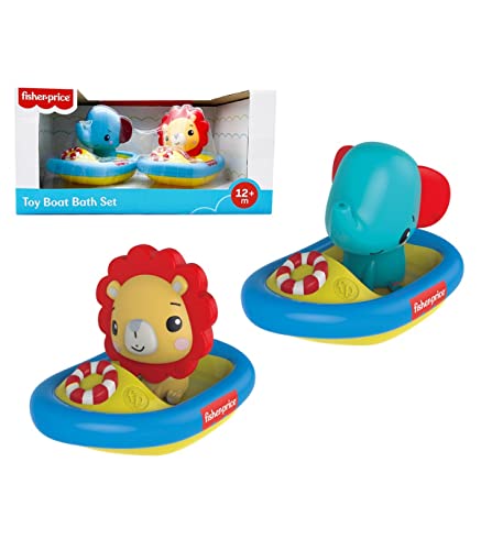 Fisher Price Schwimmboote, Löwe und Elefant, Badespielzeug für Babys, Kollektion Wasserspielzeug, austauschbare Tiere (Deqube 920D00090) von DQB DeQUBE