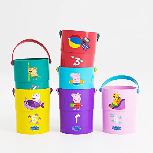 Peppa Pig Peppa Wutz Badezimmerwürfel stapelbar, mit Griffen für besseren Griff, 6 Würfel, Zahlen und Illustrationen von Peppa (DeQube 919D00053) von DQB DeQUBE