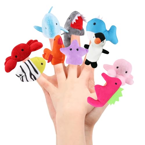 DERAYEE 10 Stück Fingerpuppen Set,Meerestiere Stoff Plüschpuppe,Finger Plüschtier Set für Ostern Weihnachten Kinderstag Geburtstag Party Geschenke von DERAYEE