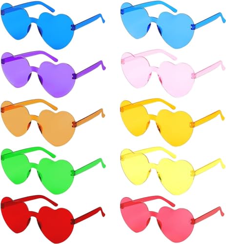 DERAYEE 10PC Herz Sonnenbrille,Herzbrille,lustige Partybrillen,Süßigkeiten Farbe Sonnenbrillen für Karneval, Weihnachten, Geburtstagsfeiern,Party,Kinder,Erwachsene von DERAYEE