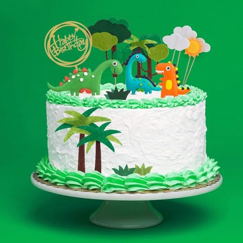 DERAYEE 13PC 3D Dino Geburtstag deko,Dinosaurier Kuchen Topper CupcakeTortendeko für Kinder Geburtstag Junge Party von DERAYEE