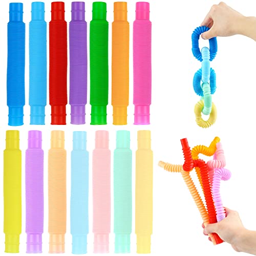 DERAYEE 14 Stück Mini-Pop-Röhrchen, sensorisches Spielzeug Pop Tubes mehrfarbig für Kinder, um Stress und Angst zu lindern von DERAYEE