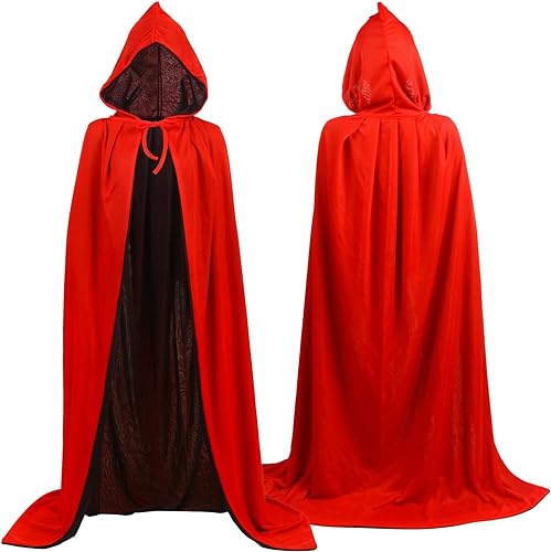 DERAYEE 140 cm Halloween Vampir Umhang, Vampir Kostüm,Teufel kostüm Schwarz Rot Wendeumhang mit Hut, Halloween Party Cos Kostüm für Erwachsene von DERAYEE