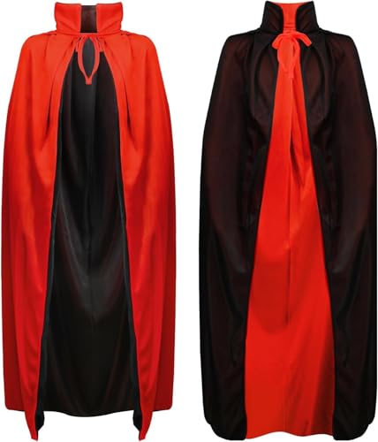 DERAYEE 150 cm Halloween Vampir Umhang Stehkragen Stil, Vampir Kostüm, Schwarz Rot Wendeumhang mit Hut, Halloween Party Cos Kostüm für Erwachsene von DERAYEE