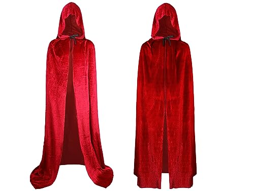DERAYEE 150cm Vampir Umhang, Vampir Kostüme, Kapuzenumhang burgunderfarbene Erwachsener Für Halloween Kostüm von DERAYEE