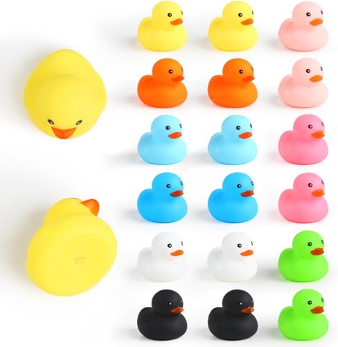 DERAYEE 18 Stück Badeente Gummi Ducky Badespielzeug für Kinder,6 Farben Float und Squeak Mini Gelbe Enten Badewanne Spielzeug für Dusche,Geburtstag von DERAYEE