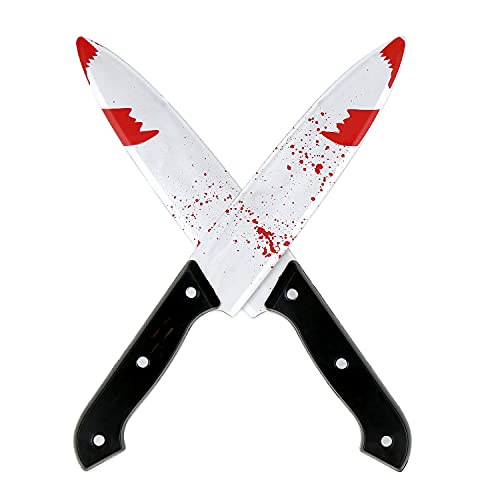 SULOLI 2 Stück Trickmesser,Halloween Einziehbar Messer,Fake Messer,Zaubermesser für Erwachsene, Kinder,Damen (Blut Messer) von DERAYEE