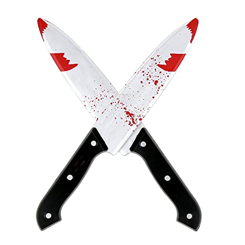 SULOLI 2 Stück Blutverschmiertes Messer Halloween Fake Messer(30.5x4CM),Psychopath, Mörder, Accessoire, Karneval, Mottoparty, Halloween,Cosplay von DERAYEE