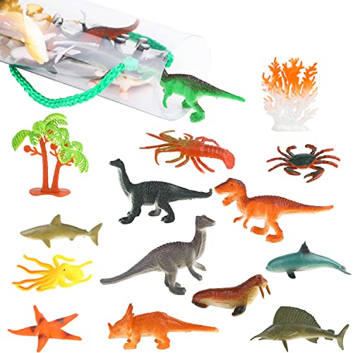 DERAYEE 24 Stücke Dinosaurier und Tierfiguren Spielzeug,Realistische Unter Dem Meer Leben und Dinosaurier Figur Dino Torten für Kinder von DERAYEE