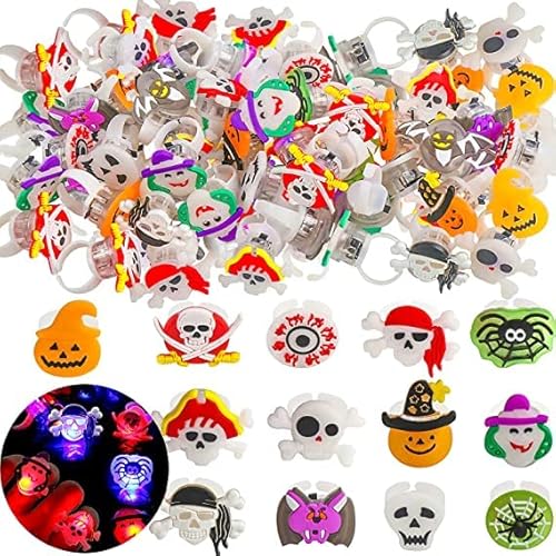 DERAYEE 50 Stücke Halloween LED Blinkende Ringe,LED Blitzringe,Spielzeug Finger Licht LED für Kinder von DERAYEE