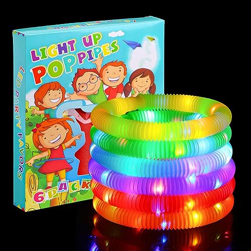 DERAYEE 6 Stück Pop Tube LED Farbe, Anti-Stress Fidget Spielzeug für Kinder, leuchtendes Partyzubehör von DERAYEE