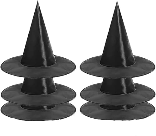 DERAYEE 6PC Hexenhut Halloween, Schwarze Hexenhut für Erwachsene, Hexen Kostüm Zubehör, Karnevalshut, Reite Krempe Spitzhut, für Karneval Cosplay party Halloween Festival von DERAYEE