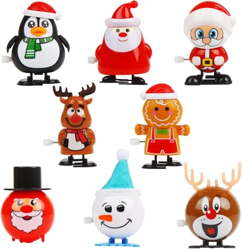 DERAYEE 8 Pcs Weihnachten Wind Up Spielzeug,Aufziehspielzeug Geschenk für Kinder Jungen Party Favors Weihnachtsstrümpfe von DERAYEE