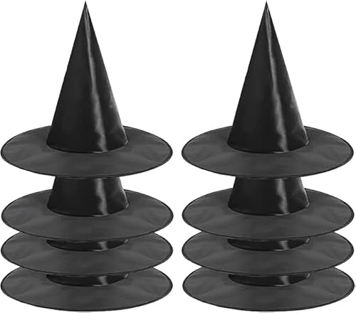 DERAYEE 8PC Hexenhut Halloween, Schwarze Hexenhut für Erwachsene, Hexen Kostüm Zubehör, Karnevalshut, Reite Krempe Spitzhut, für Karneval Cosplay party Halloween Festival von DERAYEE