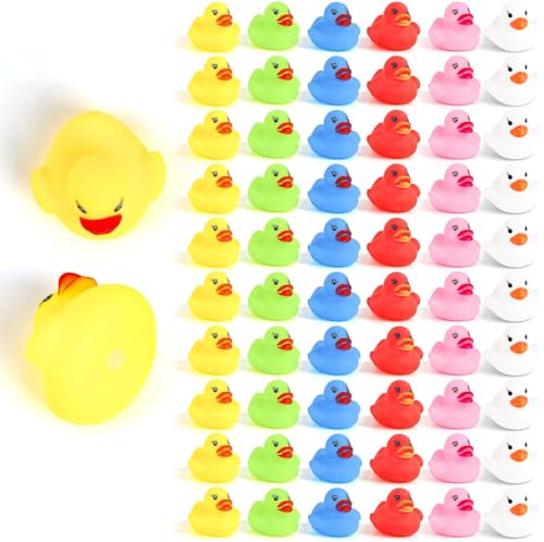 DERAYEE Badeente Gummi Ducky Badespielzeug für Kinder, Float und Squeak Mini Gelbe Enten Badewanne Spielzeug für Dusche,Geburtstag (Bunte gummiente Stil 3, 50) von DERAYEE