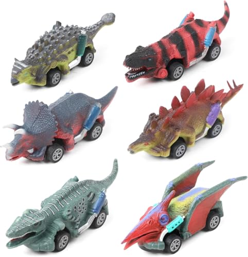 DERAYEE Dinosaurier-Spielzeug, 6 Stück, Auto, Dinosaurier, Friktion, Geschenke für Kinder, Lernspielzeug für Jungen, Mädchen, 3 4 5 Jahre von DERAYEE