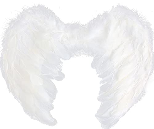DERAYEE Engel Federflügel weiße Engelsflügel(60 x 45 cm) Große Federn für Kinder Damen Mädchen Jungen Weihnachten,Halloween,Engel-Cosplay von DERAYEE