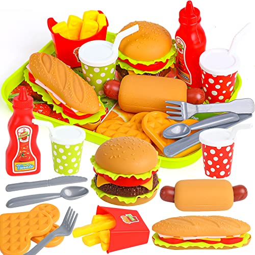 DERAYEE Hamburger Spielzeug Set Küchenspielzeug Kinder Fastfood Spielzeug Set Lernspiele Kinderspielzeug für Weihnachten Geschenken Mädchen und Jungen ab 3 Jahre von DERAYEE