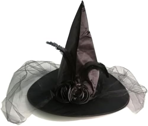 DERAYEE Hexenhut für Damen, Halloween, Hut aus Tüll, Hexe, Damen, Halloween, Witch Hat, Zaubererhut von DERAYEE