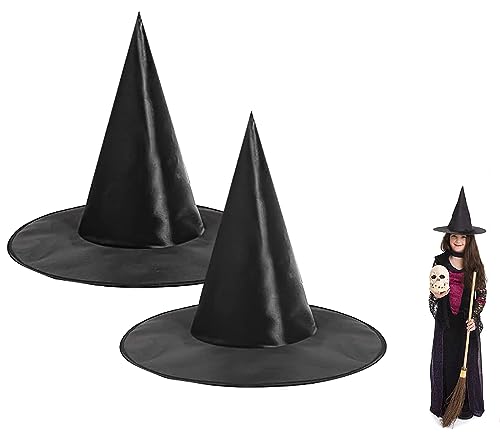 DERAYEE Hexenhut für Kinder, faltbar, Hexenhut, Schwarz, Halloween-Hut, Mädchen/Jungen, Halloween-Zubehör, 2 Stück von DERAYEE