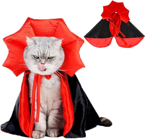 DERAYEE Hund Katze Kostüm Umhang,Halloween Haustier Vampir Umhang mit Melone Fledermausflügel,Haustier Cosplay Kostüme für Katzen und Hunde Halloween Party von DERAYEE