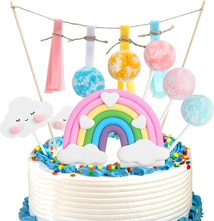 DERAYEE Regenbogen Wolken Tortendeko,Smiley Geburtstag Cake Topper Kuchen Dekoration für Kinder Mädchen Party von DERAYEE