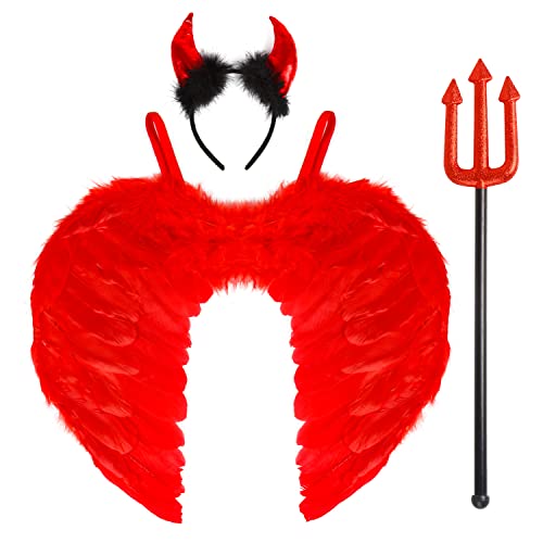 DERAYEE Teufel Kostüm Damen rote Engelsflügel rote Angel Wings für Damen Mädchen Jungen ,Halloween,Weihnachten,Engel-Cosplay von DERAYEE