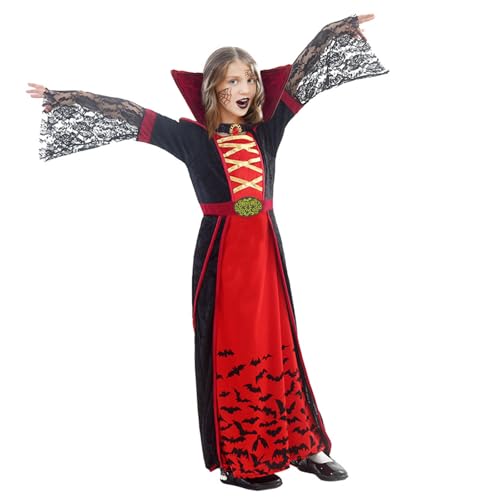 DERJLY Halloween Mädchen Vampir Kostüm: Kinder Vampire Kostüme Set für Cosplay Karneval Verkleiden Party von DERJLY