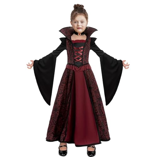 DERJLY Halloween Mädchen Vampir Kostüm: Kinder Vampire Kostüme Set für Karneval Cosplay Verkleiden Party von DERJLY