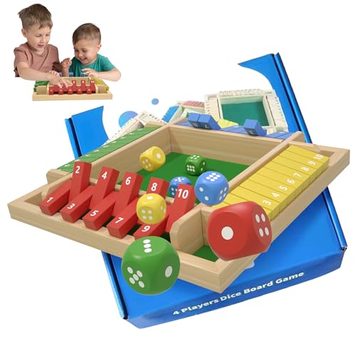 DEUXYU Shut The Box Spiel, Würfelspiel Brettspiel mit 8 Würfel, Shut The Box für 4 Spieler, Shut The Box Bunt zum Mathematik Lernspielzeug, Holzspiele Würfelspiel Brettspiel für Kinder Erwachsene von DEUXYU