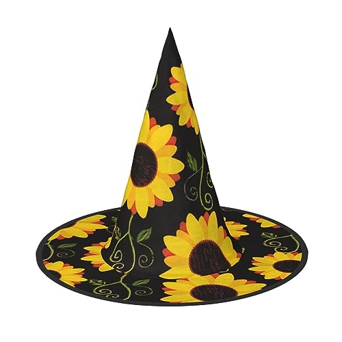 DEXNEL 1 Stück Floral Sonnenblume Halloween Hexenhut für Frauen Kostüm Moderne Hexen Hüte Erwachsene Hexe Zauberer Hüte von DEXNEL