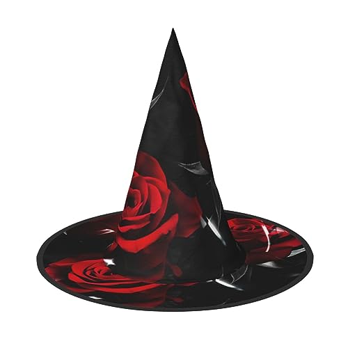 DEXNEL 1 Stück Rote Rose 3 Halloween Hexenhut für Frauen Kostüm Moderne Hexen Hüte Erwachsene Hexe Zauberer Hüte von DEXNEL